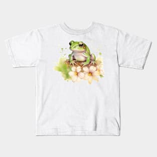 Frog Watercolor Flower Kids T-Shirt